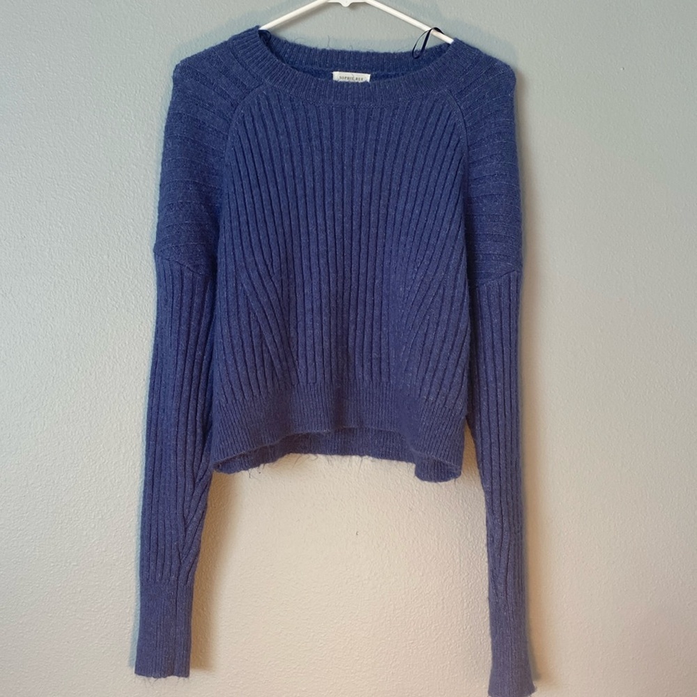 Sophie Rue Blue Crew Neck Sweater with Ribbed Knit